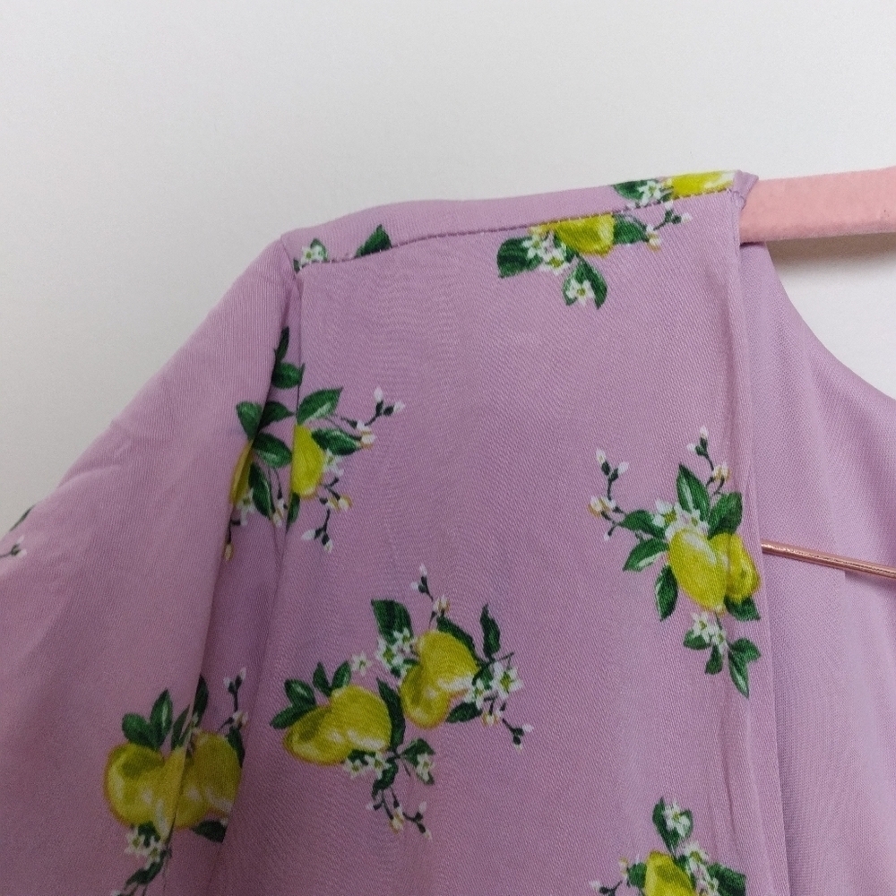 Torrid Purple Short Sleeve V Neck Lemon Print Midi Button Front Dress Size 1 1X - Picture 4 of 13